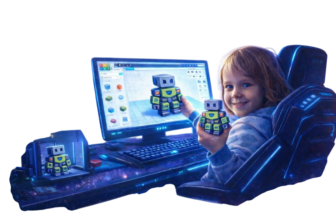 Ребёнок создаёт робота в Tinkercad